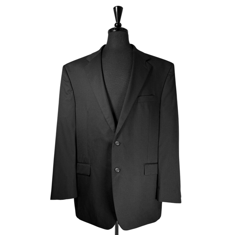 Chaps Ralph Lauren Mens 48L Black 100% Wool Blazer Sport Coat 2 Button Jacket